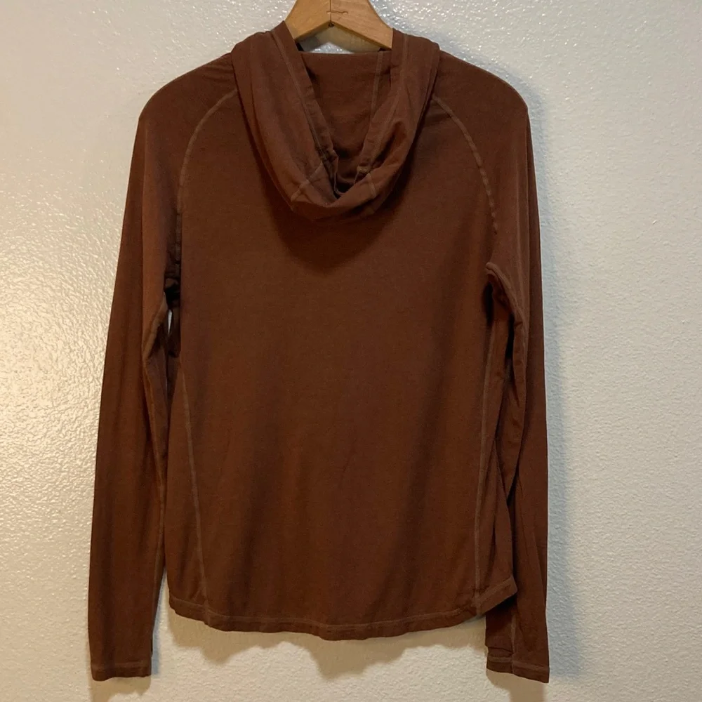 Netdraw BROWN Bamboo Long Sleeve Hoodie Tee Shirt thumbholes Lightweight sz S - Picture 4 of 6
